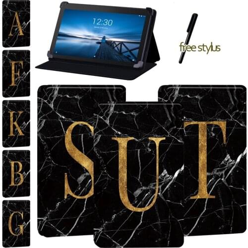 For Lenovo Tab E7/Lenovo Tab E8 Tablet Case for Lenovo Tab E10 - Black Marble Letters High Quality Leather Protective Case + Pen