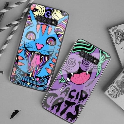 Psychedelic Trippy Cat Art Phone Case Tempered Glass For Samsung S20 Plus S7 S8 S9 S10 Plus Note 8 9 10 Plus