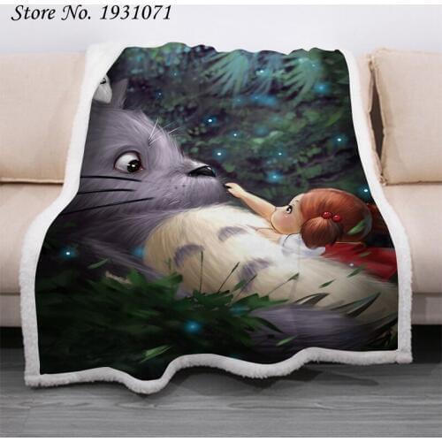 Anime Totoro 3D Printed Fleece Blanket for Beds Thick Quilt Fashion Bedspread Sherpa Throw Blanket Adults Kids 07