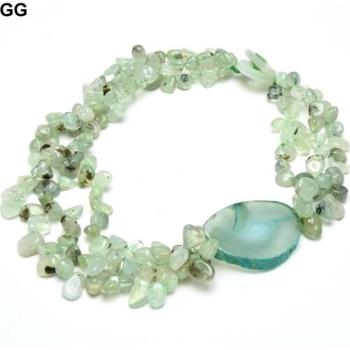 GuaiGuai Jewelry Natural Green Prehnites Top-drilled Fancy Real Gems Beads Polished Raw Drusy Slice Nugget Chunk Agates Necklace