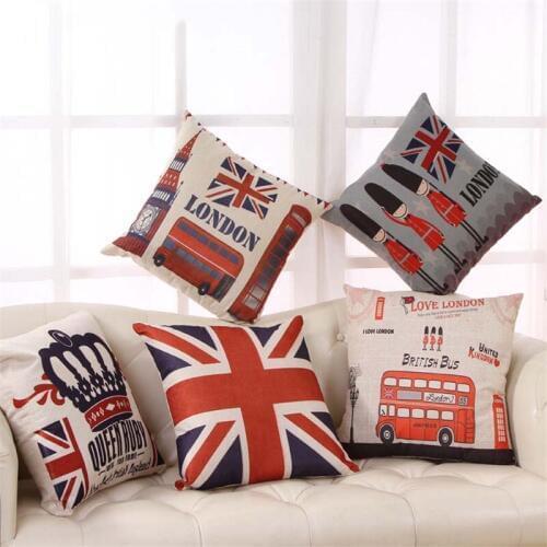 Cotton Linen Pillow British London Style Backrest Cushion Bus Pillow Nordic Creative Cute Sofa Pillowcase