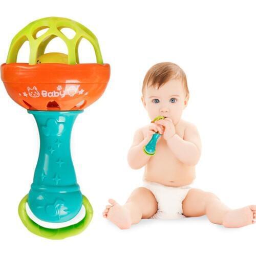 Newborn Baby Teether Rattle Toy Baby Intelligence Grasping Gums Hand Bell Sound Funny Birthday Gift For 0-1 Year Baby