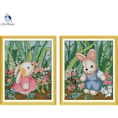 Joy Sunday Lovely Rabbit,Counted Printed On Fabric DMC 14CT 11CT Cross Stitch kits, Embroidery Needlework Sets Home Decor