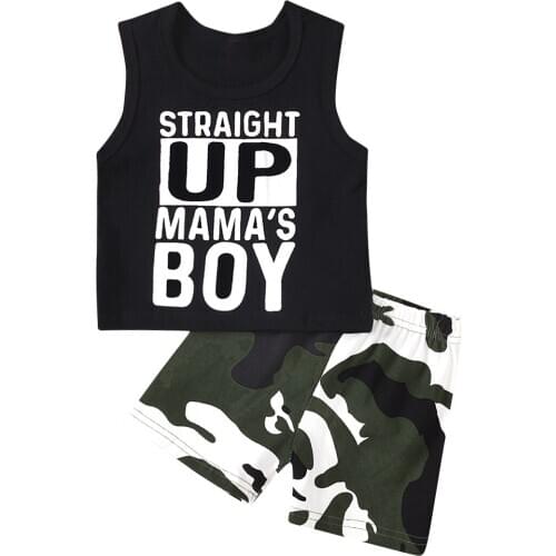 2Pcs Baby Boys Summer Clothing Sets Cute Mamas Boy Sleeveless Tank Tops T-Shirt & Casual Shorts Outfits