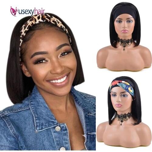 Short Bob Wig Straight Headband Wig Human Hair for Black Women 180 Density Brazilian Remy Full Machine Made headband wigs