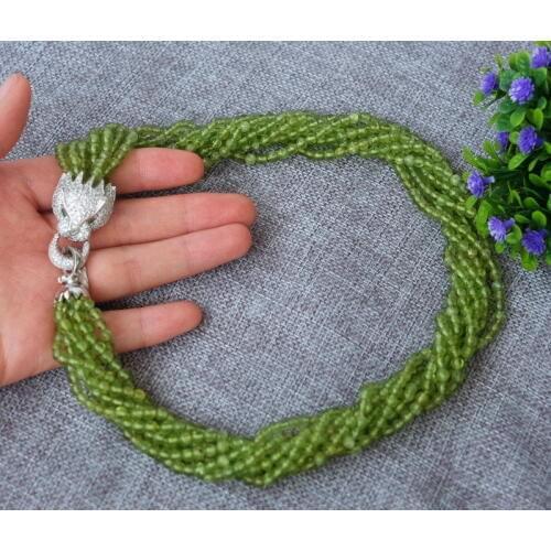 Beautiful 8strds natural peridot necklace-zircon pendant 18"
