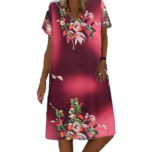 Summer Dress Fashion Midi Dress high quality polyester Printing Round Neck Loose Summer Short Sleeve Casual Dress Plus Size