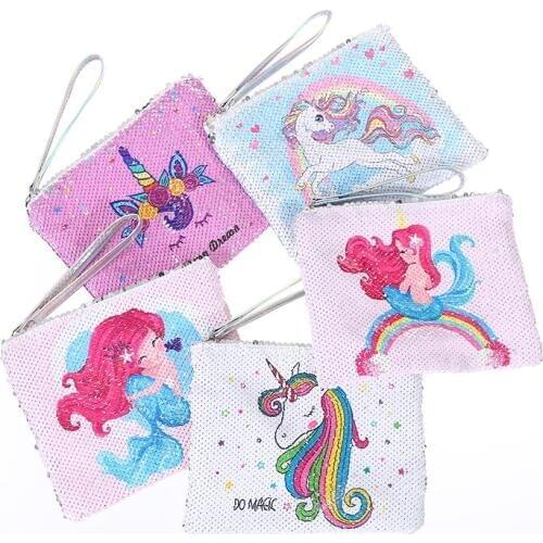 New cartoon small handbag for women fashion sequins day clutches purse girls unicorn envelope bag makeup pouch