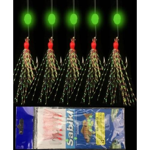 Minfishing 5 pack/lot String Hooks Sabiki Hook Fishhooks For Swivel Fishing Jig Head Luminous Beads With 6 Small Hooks