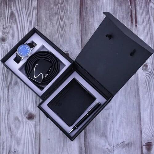 Men Luxury Gift Set Box Fashion Business Watch Leather wallet belt Ballpoint Pen Office Gift Sets Present for Mens Father’s Day