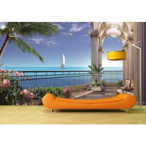 Custom Wallpaper Murals Wall Seaside Balcony Self Adhesive Vinyl Wall Sticker Poster Wall Paper Home Decor
