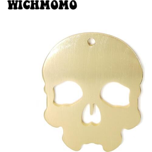 New 2pieces/bag 49mm Gold Aluminium Alloy Wire Drawing Skull Charms Big Pendant for DIY Necklace Earring Jewelry Accessories