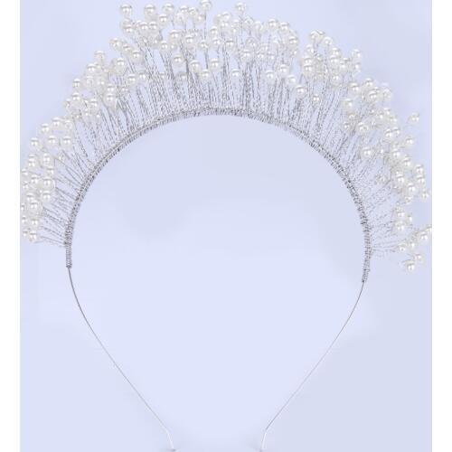 TUANMING Silver Color Hairbands Hoop Crown Pearl Bride Headdress Fashion Flower Headwear Wedding Hairwear Bridal Hair Jewelry