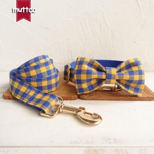 MUTTCO solid durable collar THE BLUE YELLOW PLAID unique self-design pet supplies dog collar with bow tie 5 sizes UDC068J