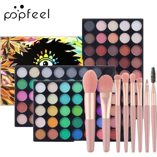 POPFEEL120 Color Eye Shadow Palette Natural Nude and Neon Combination+8PCS Brushes Makeup Set