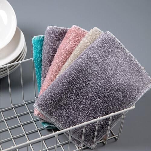 Non-Linting Non-Oily Dishwashing Towel Superfine Bamboo Fiber Wet And Dry Solid-Color Dishwashing Cloth Household Cleaning Tools
