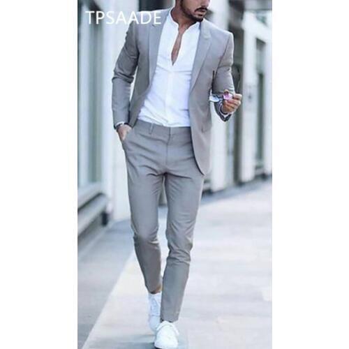 Casual men suits street fashion Smart Business male Blazer summer beach wedding suits for men prom party best man suit 2 pieces