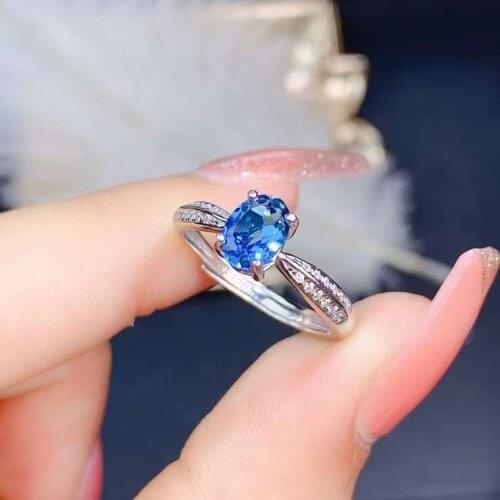 Lovely Retro Two layers round Natural blue topaz Ring S925 Silver Natural Gemstone Ring Womens girl party gift fine ewelry