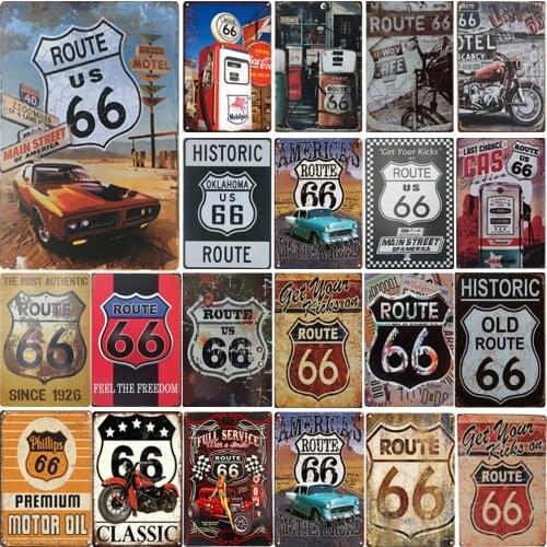 Route 66 Metal Signs Vintage Metal Poster Pub Bar Wall Decor Vintage Motorcycle Riding Tin Sign Poster Plaque Wall Decoration