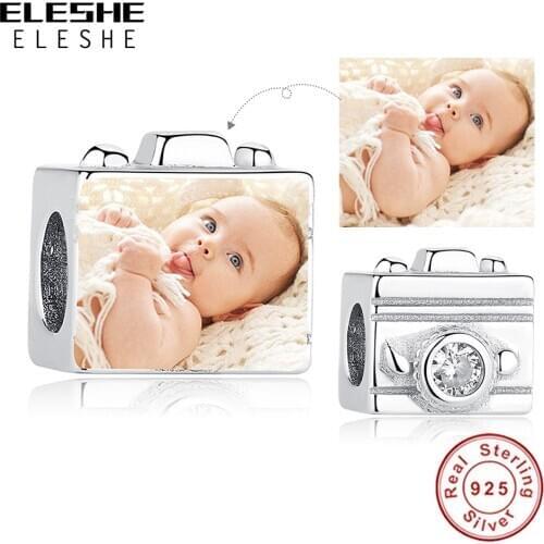 ELESHE Trendy 100% 925 Sterling Silver Square Camera Bead for Women Personalized DIY Jewelry fit Original Charm Bracelets