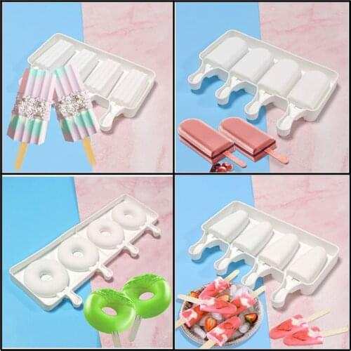 SHENHONG Donuts Ice Cream Molds Silicone Popsicle Mould Summer Freezer Juice Jelly Tools Ice Cube Tray With 50 Wooden Sticks