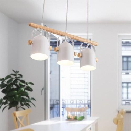 Nordic Minimalist LED Wooden Pendant Lamps For Restaurant Living Room Coffee Shop Warm Log Three Heads Anging Light Fixtures
