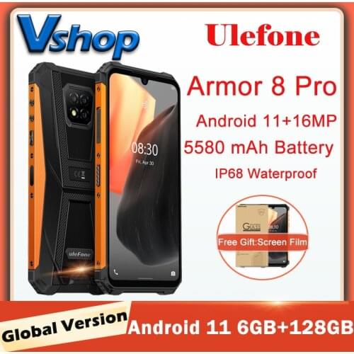 Ulefone Armor 8 Pro 6GB+128GB Android 11 Waterproof Rugged Smartphone NFC/IP68/ Smartphone 6.1" 5580mAh NFC 4G Mobile Phone
