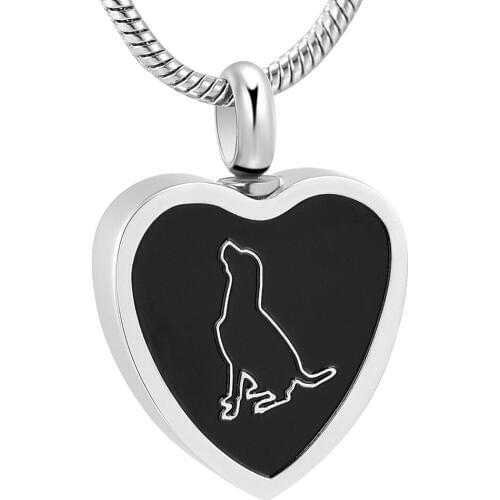 Dog Urn Pendant Black Enamel Heart Funeral Casket Memorial Cremation Pendant Necklace for Pet Keepsake Jewelry