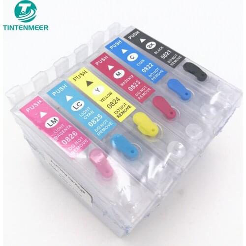 TINTENMEER refillable empty cartridge with auto reset chip T0821 series 82n for epson T50 R270 R290 R390 RX590 RX610 RX615 RX690