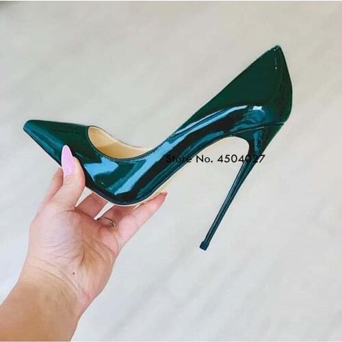Blue Mirrow Leather Pointed Toe Shoes 12cm 10cm Thin High Heels Shallow Dress Pumps Luxury Bride Footwear