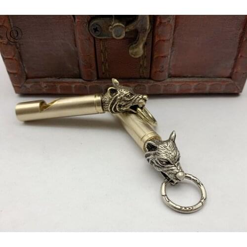 High Quality Wolf Head Keychain Pendants Outdoor Referee Whistle Vintage Key Chains for Wild Survival Whistles Keyring Jewelry