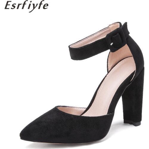 ESRFIYFE New Fashion Microfiber Shallow Sandals Women Pointed Toe High Heels Shoes Buckle Womens Office Sandals Dress Shoes