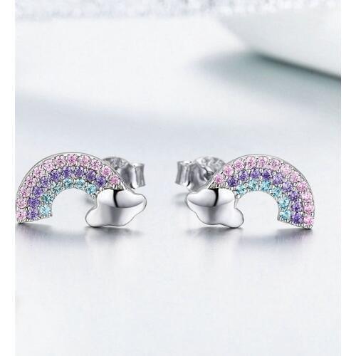 New Cute Rainbow Clouds Stud Earrings For Women Copper plated Pendientes Jewelry Simple Personality Girls