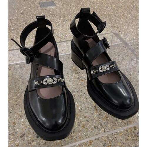 Retro Black Women Pumps Chunky Heel Gladiator Stiletto Crystal Straps Valentine Shoes Woman Summer Boots Zapatos Mujer