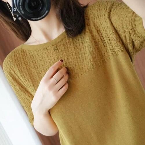 Short Sleeve Summer Women T-shirt Pull Casual Hollow Out Cool Knitted Pullovers Female Knitwear Tops Slim Jumpers Ladies Top