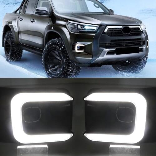 1 Pair For Toyota Hilux 2020 2021 Revo LED Daytime Running Light Dynamic Turn Yellow Signal Relay Car 12V LED DRL Day Light