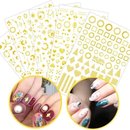 1 Pieces 3D Nail stickers Golden Stars Moon 3D Triangle Square Self Adhesive Tips Nail Art Decorations jewelry decals