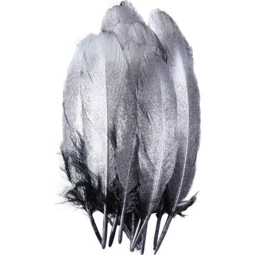 10Pcs/bag Black sliver Goose Feathers for Crafts 15-20cm Jewelry Accessories Party Decoration for Craft-Feather Plume wholesale