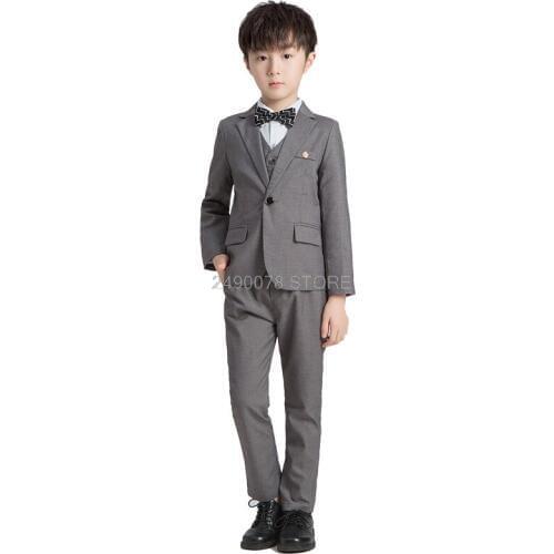 2020 Flower Boys Formal School Suit Kids Wedding Party Dress Jacket Vest Pants Bowtie 4Pcs Tuxedo Children Prom Ceremony Costume
