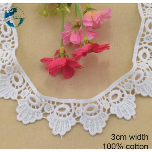3cm wide 100% Cotton embroid lace sewing ribbon guipure trim wedding lace DIY Garment Accessories french african doll lace#3927