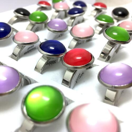 30pcs Natural Opal Cat Eye Stone Ring Stainless steel Fashion Bridal Jewelry Silver Rings Charming Wedding Rings Jewerly Gift