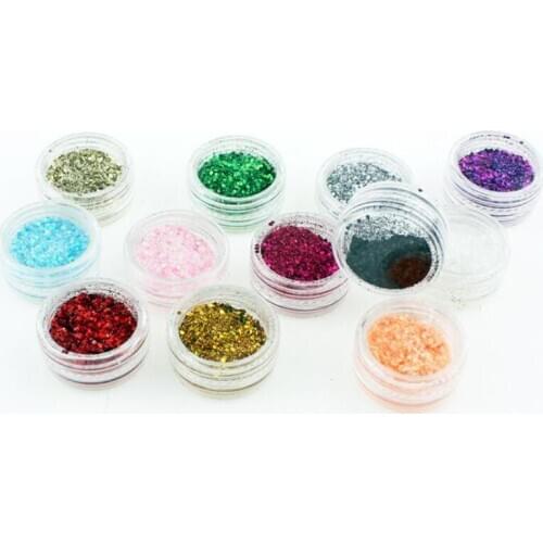 12pcs Mixed Color Shiny Nail Glitter Powder Set Laser Sparkle Silver Chrome Pigment Sequins Flakes Charms Nail Art Decoration