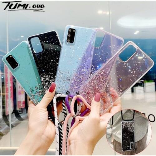 Chain Necklace Phone Case for Samsung Galaxy S21 Ultra S20 FE Plus A02 A02S A12 A32 A42 A52 Lanyard Neck Strap Cord Rope Cover