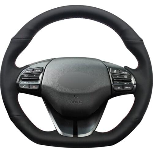 Black PU Faux Leather DIY Hand-stitched Car Steering Wheel Cover for Hyundai Elantra 4 2016 2017 2018 2019 Ioniq 2017-2019