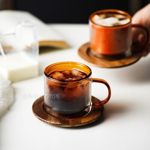 Color double wall glass coffee cup retro amber glass water cup high temperature resistance Latte coffee cup