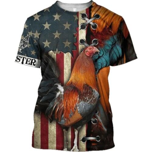 3D Printed Mens Rooster Ranch Grass T-Shirt Hip Hop Fashion Funny Animal Short-Sleeved Shirt Summer Street Clothing Unisex T-Sh