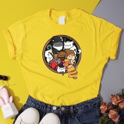 Cartoon Kawaii Cats Manga Women T-Shirts Funny Anime Animal Womens T Shirt Hip Hop Y2K Street T-shirt Female Comfy Short Sleeve
