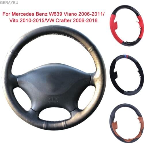 GERAYBU Custom DIY Black Artificial Leather Hand-sewn Car Steering Wheel Cover For Mercedes Benz W639 Viano/Vito /VW Crafter