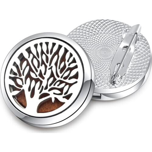 2019 Exquisite Brooch Aroma Diffuser Life Tree Stainless Steel Pendant Essential Oil Aromatherapy Perfume Lockets Brooch Jewelry