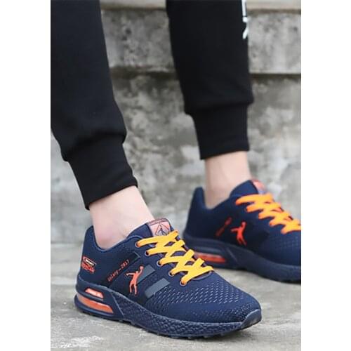 Joedon Golan mens lace-up flying mesh non-slip breathable shock absorption black fashion casual mens shoes running shoes